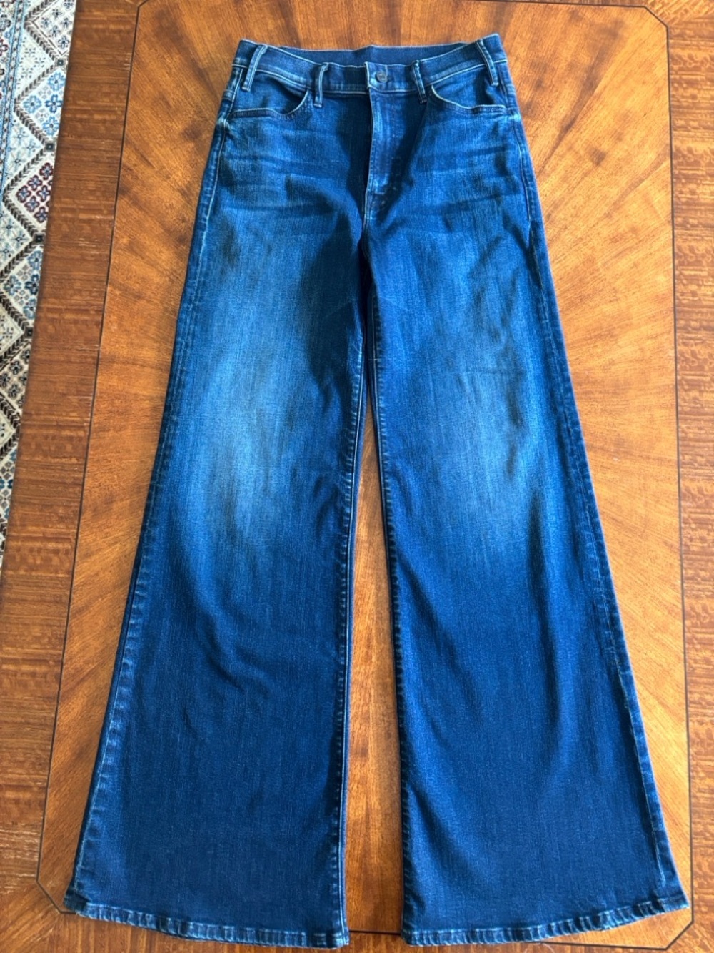 MOTHER The Hustler Roller Sneak Jeans Denim Wide Leg Faded Dark Blue 28 $258 New - Picture 6 of 13